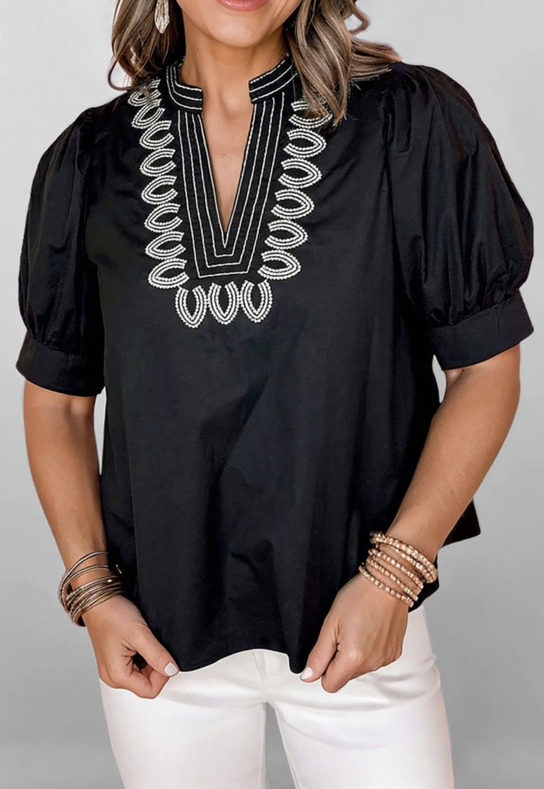 Black Blouse with White Trim