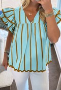 Blue and Brown Striped Blouse